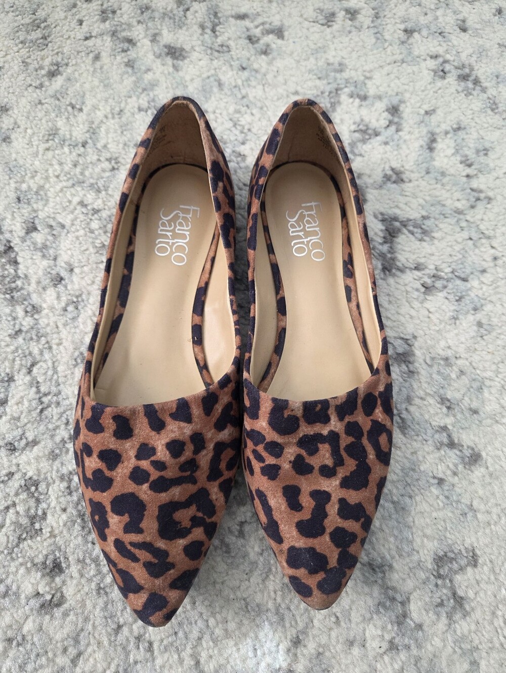 Franco Sarto Leopard Print Pointed Toe Flats - Brown/Black